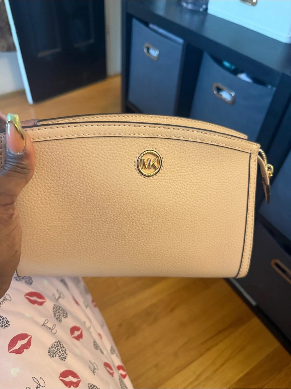 Michael Kors Beige Leather Wristlet Clutch